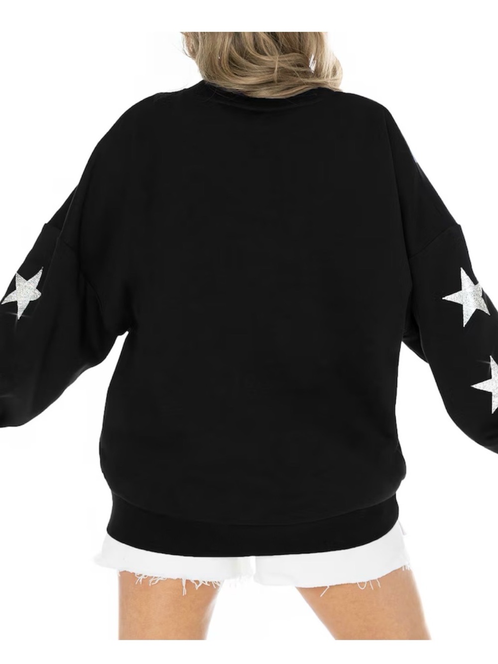 NWT Philadelphia Eagles Oversized Black Rhinestone Star Sleeve Oversized Pullove - Picture 3 of 8
